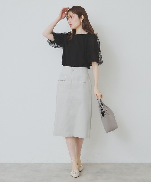 index（インデックス）の「シアーバルーンスリーブトップス【洗濯機洗い可/接触冷感】（Tシャツ/カットソー・レディース・アイボリー/ブラック/ライトグレー・36/38/40/42）」の14枚目の写真