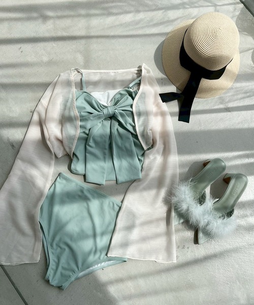 swimwear/フロントリボン+シアーカーディガン/4点セット（水着