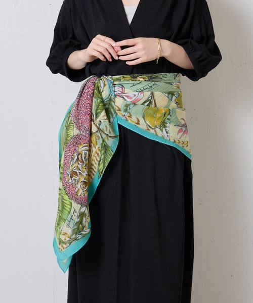 manipuri（マニプリ）の「manipuri/ジャングルフルーツ柄スカーフ（バンダナ/スカーフ・レディース・グリーン・FREE）」の5枚目の写真