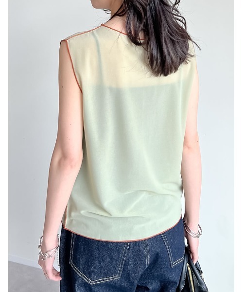 Re:EDIT(リエディ)の「シアーカットソー配色メローノースリーブトップス(Tシャツ/カットソー・レディース・グリーン/ブルー/ブラック/グレイッシュベージュ・MEDIUM/LARGE)」の22枚目の写真