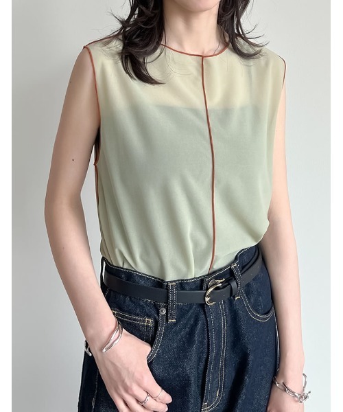 Re:EDIT(リエディ)の「シアーカットソー配色メローノースリーブトップス(Tシャツ/カットソー・レディース・グリーン/ブルー/ブラック/グレイッシュベージュ・MEDIUM/LARGE)」の19枚目の写真