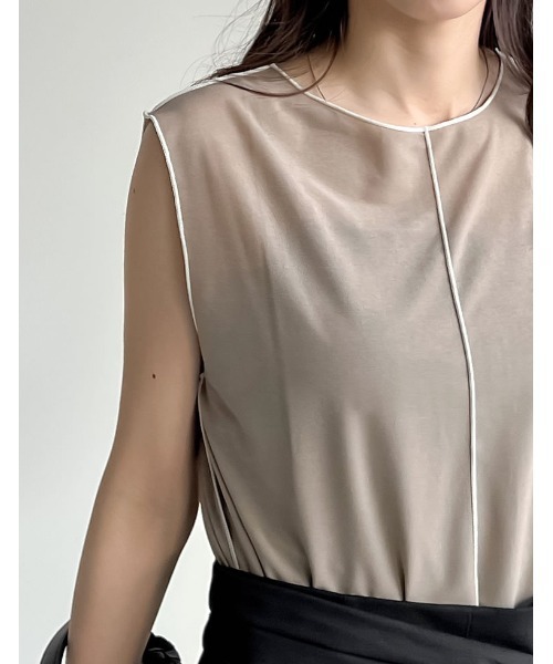 Re:EDIT(リエディ)の「シアーカットソー配色メローノースリーブトップス(Tシャツ/カットソー・レディース・グリーン/ブルー/ブラック/グレイッシュベージュ・MEDIUM/LARGE)」の12枚目の写真