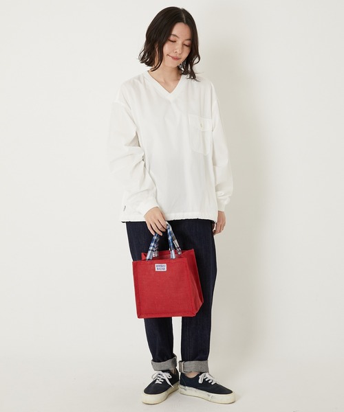 HOLLYWOOD RANCH MARKET(ハリウッドランチマーケット)の「BOMBAY BAZAR ジュートバッグ SMALL(トートバッグ・メンズ・ネイビー/ホワイト/レッド・ONE SIZE)」の11枚目の写真