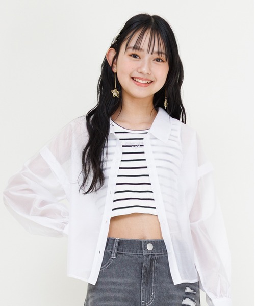 PINKHUNT(ピンクハント)の「PINKHUNT ピンクハント タンクトップ付き 3wayシアーシャツ 0692K(シャツ/ブラウス・キッズ・チャコールグレー/ホワイト・120cm/130cm/140cm/150cm/160cm)」の1枚目の写真