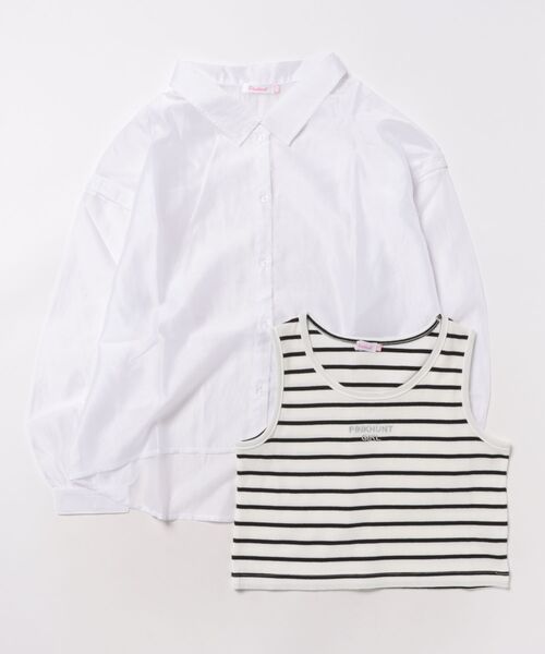 PINKHUNT(ピンクハント)の「PINKHUNT ピンクハント タンクトップ付き 3wayシアーシャツ 0692K(シャツ/ブラウス・キッズ・チャコールグレー/ホワイト・120cm/130cm/140cm/150cm/160cm)」の5枚目の写真