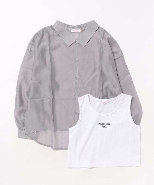 PINKHUNT(ピンクハント)の「PINKHUNT ピンクハント タンクトップ付き 3wayシアーシャツ 0692K(シャツ/ブラウス・キッズ・チャコールグレー/ホワイト・120cm/130cm/140cm/150cm/160cm)」の19枚目の写真