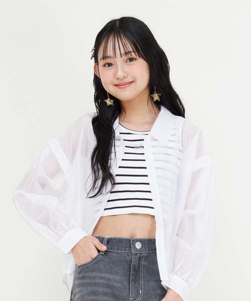 PINKHUNT(ピンクハント)の「PINKHUNT ピンクハント タンクトップ付き 3wayシアーシャツ 0692K(シャツ/ブラウス・キッズ・チャコールグレー/ホワイト・120cm/130cm/140cm/150cm/160cm)」の20枚目の写真