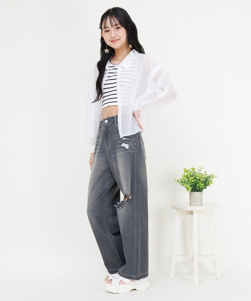 PINKHUNT(ピンクハント)の「PINKHUNT ピンクハント タンクトップ付き 3wayシアーシャツ 0692K(シャツ/ブラウス・キッズ・チャコールグレー/ホワイト・120cm/130cm/140cm/150cm/160cm)」の6枚目の写真
