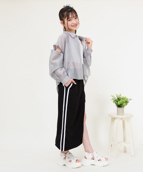 PINKHUNT(ピンクハント)の「PINKHUNT ピンクハント タンクトップ付き 3wayシアーシャツ 0692K(シャツ/ブラウス・キッズ・チャコールグレー/ホワイト・120cm/130cm/140cm/150cm/160cm)」の14枚目の写真
