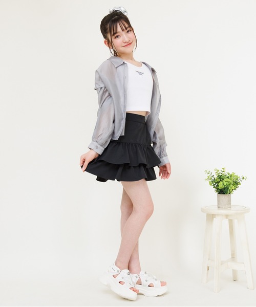 PINKHUNT(ピンクハント)の「PINKHUNT ピンクハント タンクトップ付き 3wayシアーシャツ 0692K(シャツ/ブラウス・キッズ・チャコールグレー/ホワイト・120cm/130cm/140cm/150cm/160cm)」の10枚目の写真