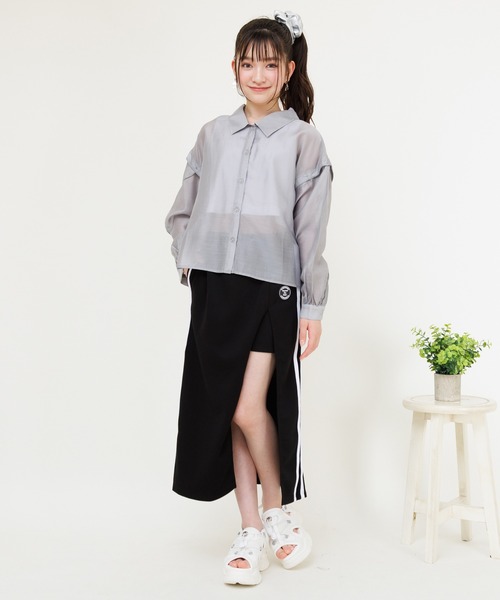 PINKHUNT(ピンクハント)の「PINKHUNT ピンクハント タンクトップ付き 3wayシアーシャツ 0692K(シャツ/ブラウス・キッズ・チャコールグレー/ホワイト・120cm/130cm/140cm/150cm/160cm)」の16枚目の写真