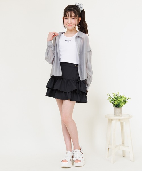 PINKHUNT(ピンクハント)の「PINKHUNT ピンクハント タンクトップ付き 3wayシアーシャツ 0692K(シャツ/ブラウス・キッズ・チャコールグレー/ホワイト・120cm/130cm/140cm/150cm/160cm)」の9枚目の写真