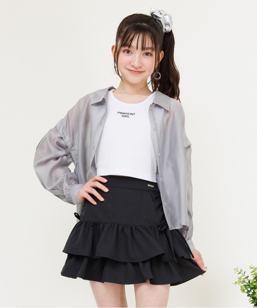 PINKHUNT(ピンクハント)の「PINKHUNT ピンクハント タンクトップ付き 3wayシアーシャツ 0692K(シャツ/ブラウス・キッズ・チャコールグレー/ホワイト・120cm/130cm/140cm/150cm/160cm)」の7枚目の写真