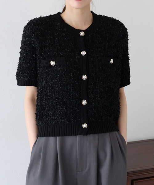 BLUEEAST（ブルーイースト）の「ファンシーヤーンカーディガン（カーディガン/ボレロ・レディース・ブラック/オフホワイト/モカ・MEDIUM）」の8枚目の写真