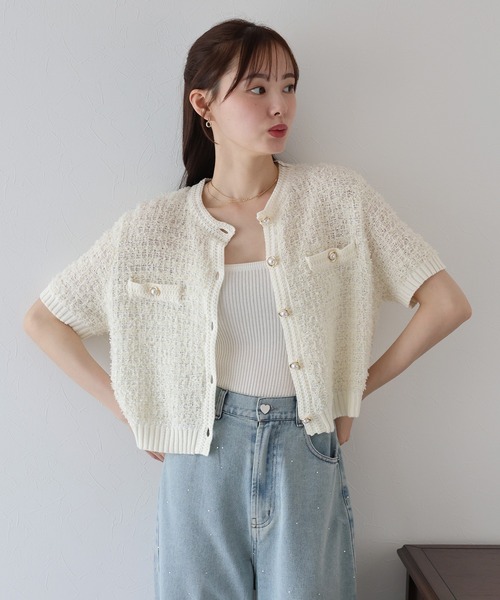 BLUEEAST（ブルーイースト）の「ファンシーヤーンカーディガン（カーディガン/ボレロ・レディース・ブラック/オフホワイト/モカ・MEDIUM）」の14枚目の写真