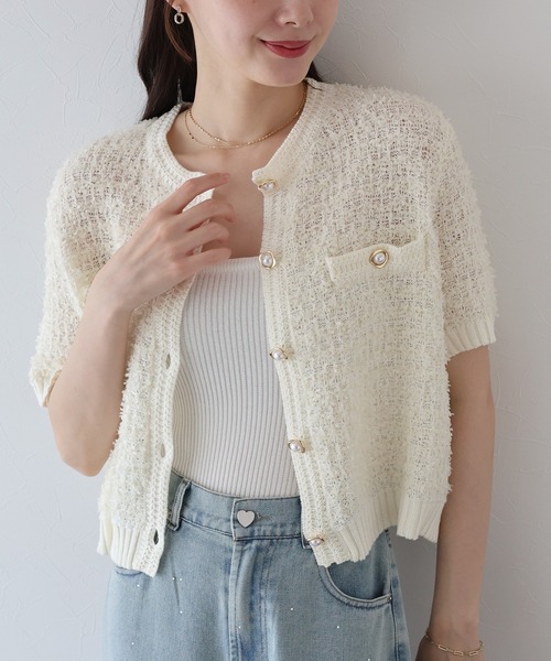 BLUEEAST（ブルーイースト）の「ファンシーヤーンカーディガン（カーディガン/ボレロ・レディース・ブラック/オフホワイト/モカ・MEDIUM）」の18枚目の写真