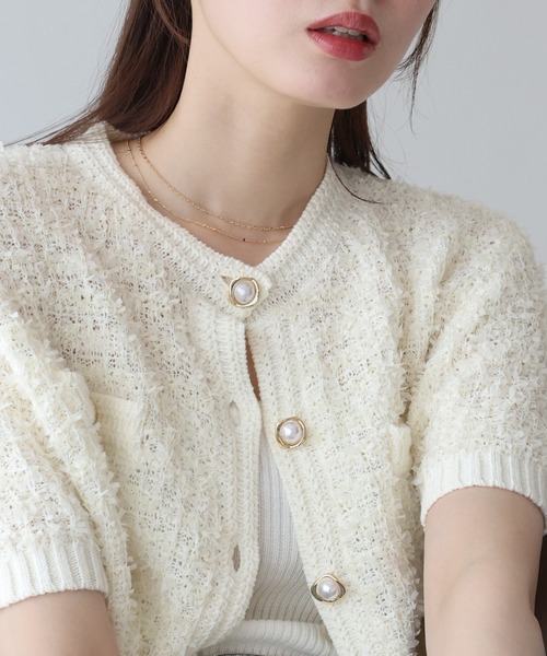 BLUEEAST（ブルーイースト）の「ファンシーヤーンカーディガン（カーディガン/ボレロ・レディース・ブラック/オフホワイト/モカ・MEDIUM）」の15枚目の写真