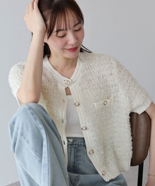 BLUEEAST（ブルーイースト）の「ファンシーヤーンカーディガン（カーディガン/ボレロ・レディース・ブラック/オフホワイト/モカ・MEDIUM）」の17枚目の写真