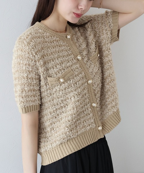 BLUEEAST（ブルーイースト）の「ファンシーヤーンカーディガン（カーディガン/ボレロ・レディース・ブラック/オフホワイト/モカ・MEDIUM）」の4枚目の写真