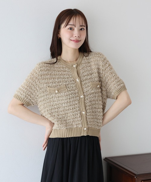 BLUEEAST（ブルーイースト）の「ファンシーヤーンカーディガン（カーディガン/ボレロ・レディース・ブラック/オフホワイト/モカ・MEDIUM）」の5枚目の写真