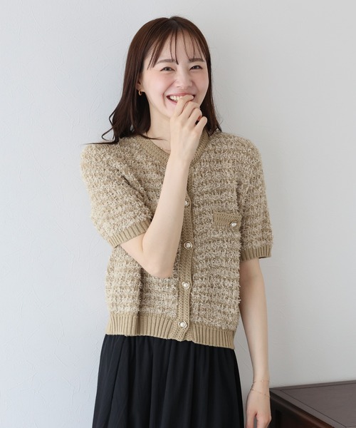 BLUEEAST（ブルーイースト）の「ファンシーヤーンカーディガン（カーディガン/ボレロ・レディース・ブラック/オフホワイト/モカ・MEDIUM）」の6枚目の写真