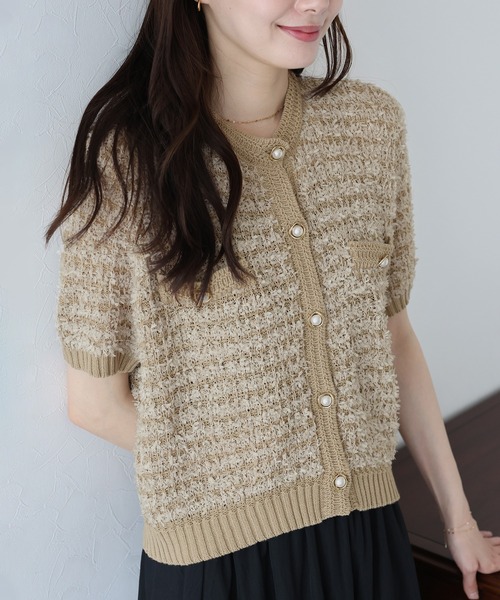 BLUEEAST（ブルーイースト）の「ファンシーヤーンカーディガン（カーディガン/ボレロ・レディース・ブラック/オフホワイト/モカ・MEDIUM）」の10枚目の写真