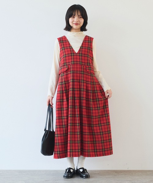 bulle de savon(ビュルデサボン)の「Recycle CHECK ジャンパースカート(ジャンパースカート・レディース・レッド・FREE)」の19枚目の写真