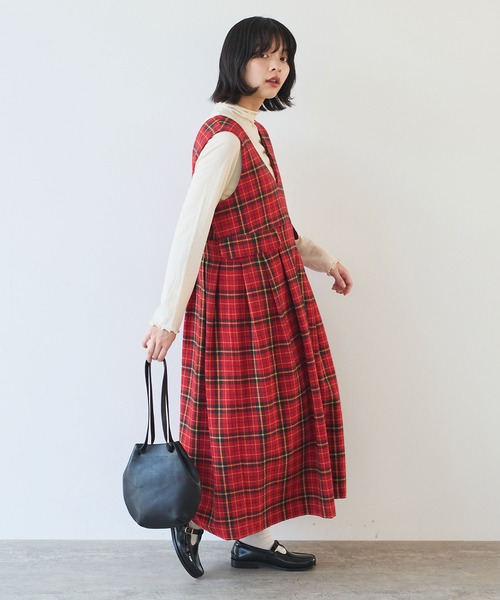 bulle de savon(ビュルデサボン)の「Recycle CHECK ジャンパースカート(ジャンパースカート・レディース・レッド・FREE)」の20枚目の写真