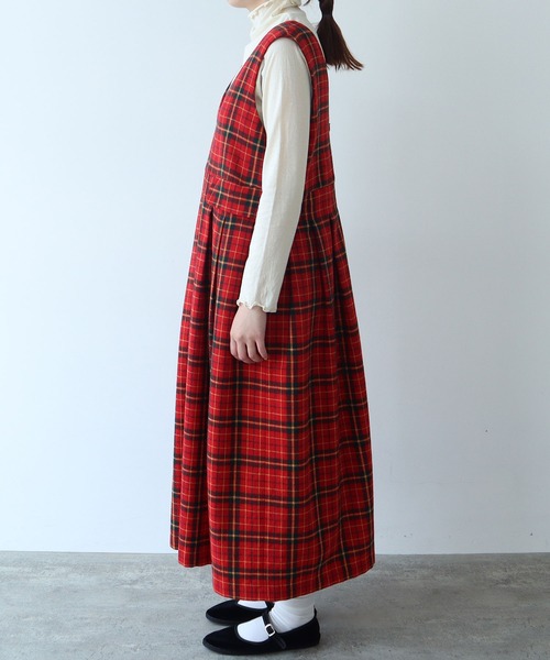 bulle de savon(ビュルデサボン)の「Recycle CHECK ジャンパースカート(ジャンパースカート・レディース・レッド・FREE)」の5枚目の写真