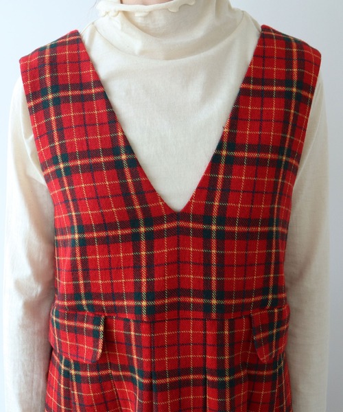 bulle de savon(ビュルデサボン)の「Recycle CHECK ジャンパースカート(ジャンパースカート・レディース・レッド・FREE)」の7枚目の写真