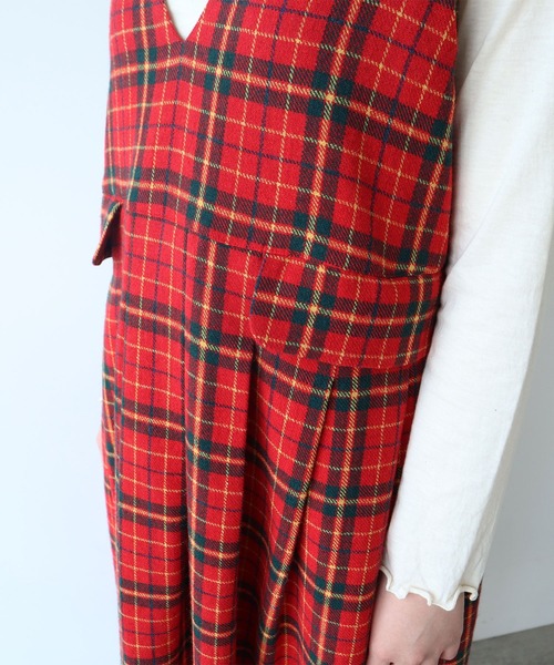 bulle de savon(ビュルデサボン)の「Recycle CHECK ジャンパースカート(ジャンパースカート・レディース・レッド・FREE)」の11枚目の写真