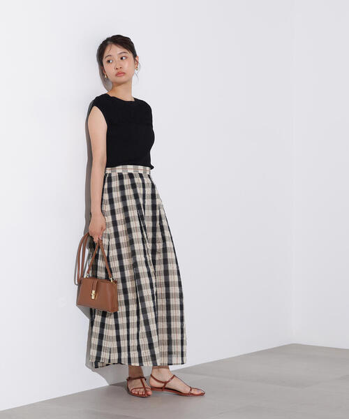 N.（N. Natural Beauty Basic）（エヌエヌナチュラルビューティーベーシック）の「シアーチェックフレアスカート（スカート・レディース・クリーム/ピンク・MEDIUM）」の19枚目の写真