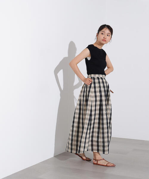 N.（N. Natural Beauty Basic）（エヌエヌナチュラルビューティーベーシック）の「シアーチェックフレアスカート（スカート・レディース・クリーム/ピンク・MEDIUM）」の20枚目の写真