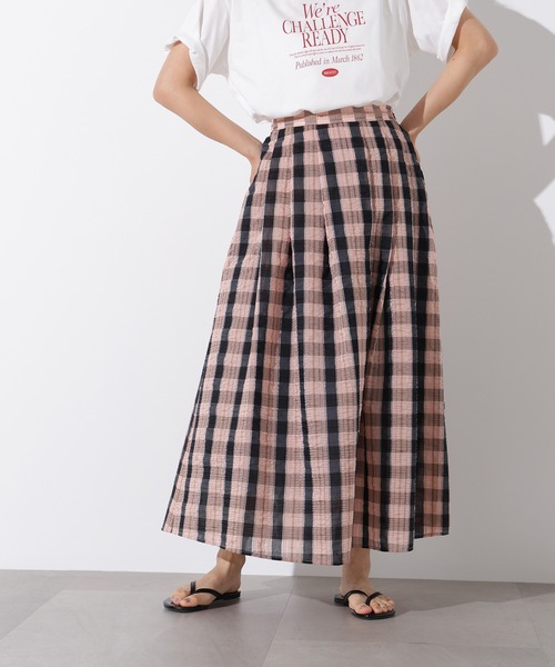 N.（N. Natural Beauty Basic）（エヌエヌナチュラルビューティーベーシック）の「シアーチェックフレアスカート（スカート・レディース・クリーム/ピンク・MEDIUM）」の6枚目の写真