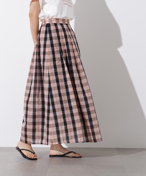 N.（N. Natural Beauty Basic）（エヌエヌナチュラルビューティーベーシック）の「シアーチェックフレアスカート（スカート・レディース・クリーム/ピンク・MEDIUM）」の7枚目の写真