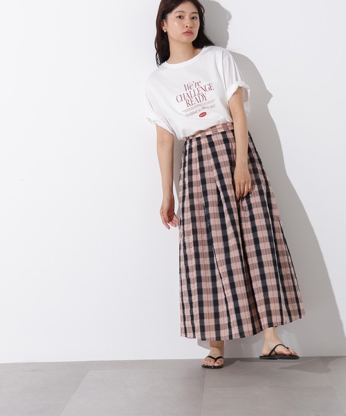 N.（N. Natural Beauty Basic）（エヌエヌナチュラルビューティーベーシック）の「シアーチェックフレアスカート（スカート・レディース・クリーム/ピンク・MEDIUM）」の8枚目の写真