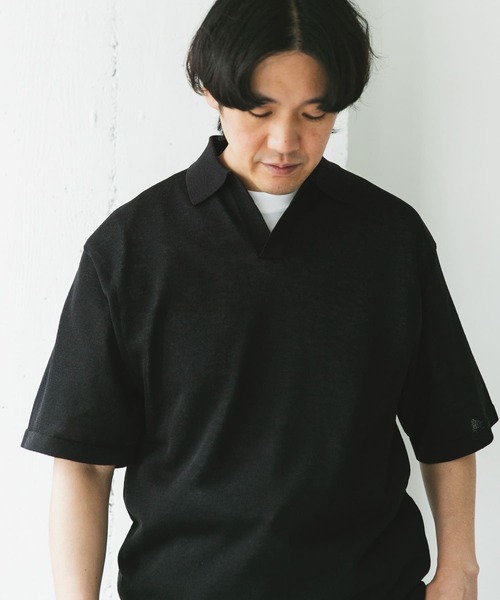 URBAN RESEARCH DOORS（アーバンリサーチドアーズ）の「リネン混ハイゲージ スキッパーニットポロシャツ（ポロシャツ・メンズ・ブラック/ブルー・LARGE/MEDIUM）」の21枚目の写真