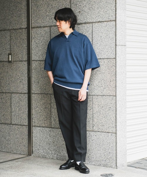 URBAN RESEARCH DOORS（アーバンリサーチドアーズ）の「リネン混ハイゲージ スキッパーニットポロシャツ（ポロシャツ・メンズ・ブラック/ブルー・LARGE/MEDIUM）」の3枚目の写真
