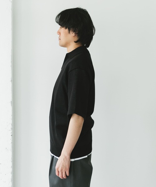 URBAN RESEARCH DOORS（アーバンリサーチドアーズ）の「リネン混ハイゲージ スキッパーニットポロシャツ（ポロシャツ・メンズ・ブラック/ブルー・LARGE/MEDIUM）」の6枚目の写真