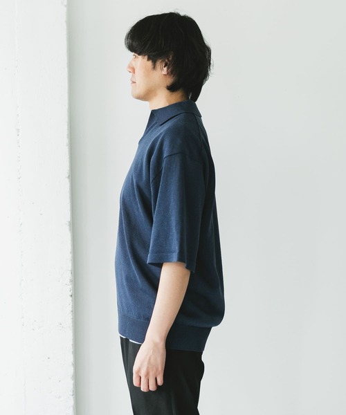 URBAN RESEARCH DOORS（アーバンリサーチドアーズ）の「リネン混ハイゲージ スキッパーニットポロシャツ（ポロシャツ・メンズ・ブラック/ブルー・LARGE/MEDIUM）」の9枚目の写真