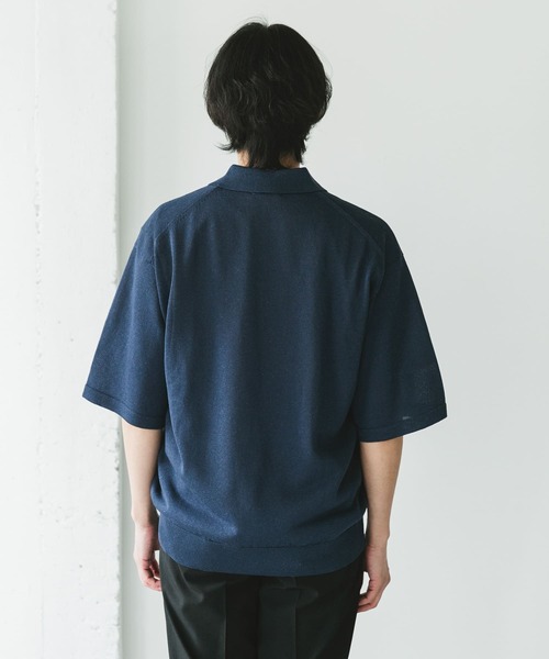 URBAN RESEARCH DOORS（アーバンリサーチドアーズ）の「リネン混ハイゲージ スキッパーニットポロシャツ（ポロシャツ・メンズ・ブラック/ブルー・LARGE/MEDIUM）」の10枚目の写真