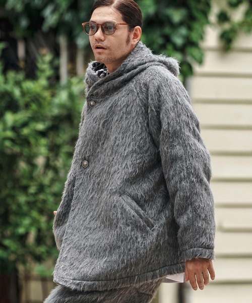 mj10835- Far Melton Poncho Like Jacket ポンチョ風ジャケット