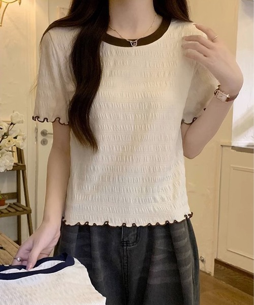 MAISON DE THERESE(メゾン ド テレーズ)の「丸首 ピコット付き 半袖Tシャツ(Tシャツ/カットソー・レディース・アイボリー/ホワイト・S/M/L)」の20枚目の写真