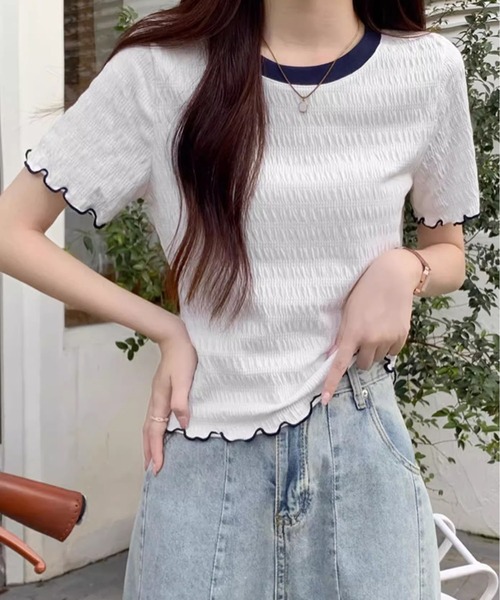 MAISON DE THERESE(メゾン ド テレーズ)の「丸首 ピコット付き 半袖Tシャツ(Tシャツ/カットソー・レディース・アイボリー/ホワイト・S/M/L)」の15枚目の写真