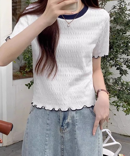 MAISON DE THERESE(メゾン ド テレーズ)の「丸首 ピコット付き 半袖Tシャツ(Tシャツ/カットソー・レディース・アイボリー/ホワイト・S/M/L)」の14枚目の写真