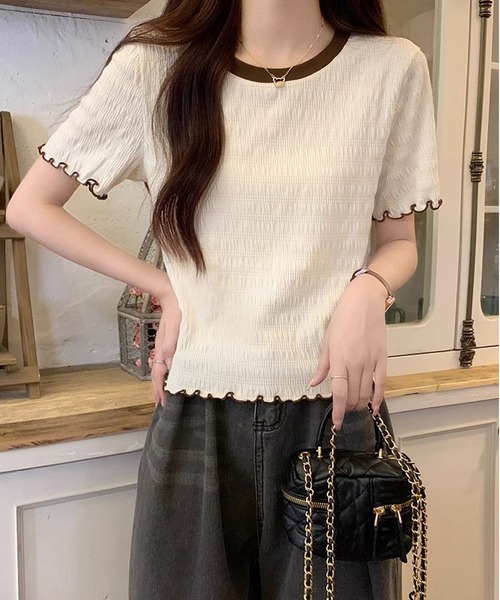 MAISON DE THERESE(メゾン ド テレーズ)の「丸首 ピコット付き 半袖Tシャツ(Tシャツ/カットソー・レディース・アイボリー/ホワイト・S/M/L)」の19枚目の写真