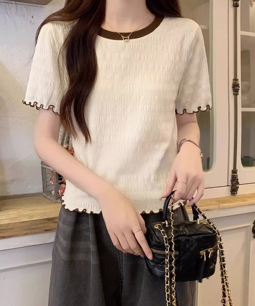 MAISON DE THERESE(メゾン ド テレーズ)の「丸首 ピコット付き 半袖Tシャツ(Tシャツ/カットソー・レディース・アイボリー/ホワイト・S/M/L)」の18枚目の写真