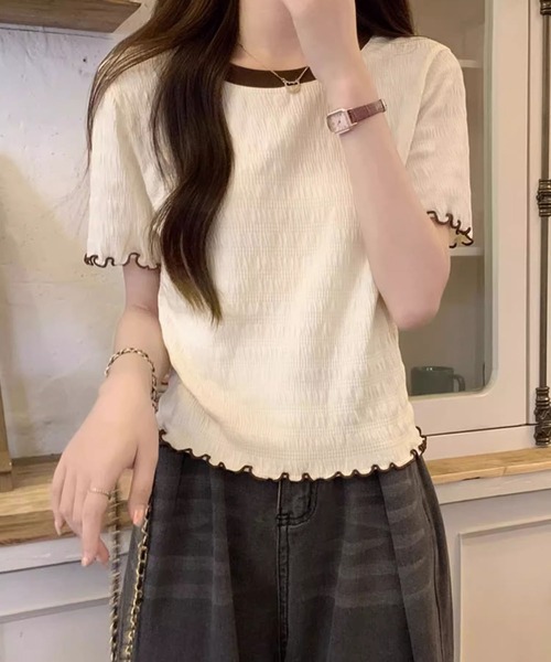 MAISON DE THERESE(メゾン ド テレーズ)の「丸首 ピコット付き 半袖Tシャツ(Tシャツ/カットソー・レディース・アイボリー/ホワイト・S/M/L)」の17枚目の写真