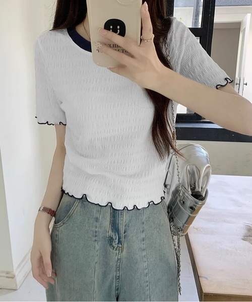 MAISON DE THERESE(メゾン ド テレーズ)の「丸首 ピコット付き 半袖Tシャツ(Tシャツ/カットソー・レディース・アイボリー/ホワイト・S/M/L)」の16枚目の写真