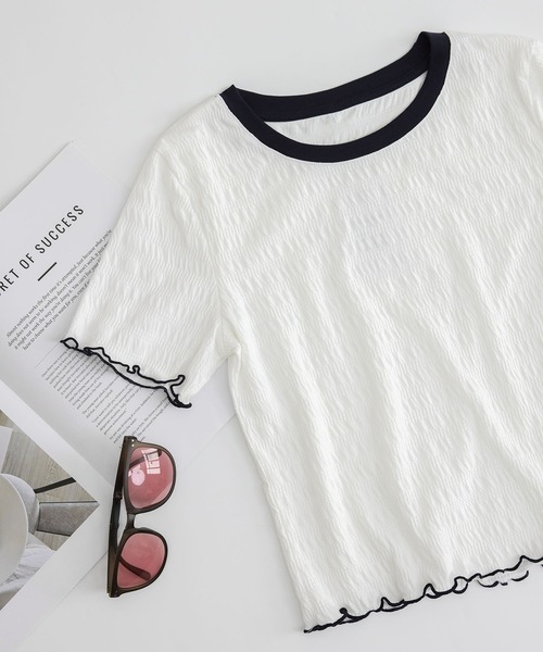 MAISON DE THERESE(メゾン ド テレーズ)の「丸首 ピコット付き 半袖Tシャツ(Tシャツ/カットソー・レディース・アイボリー/ホワイト・S/M/L)」の10枚目の写真